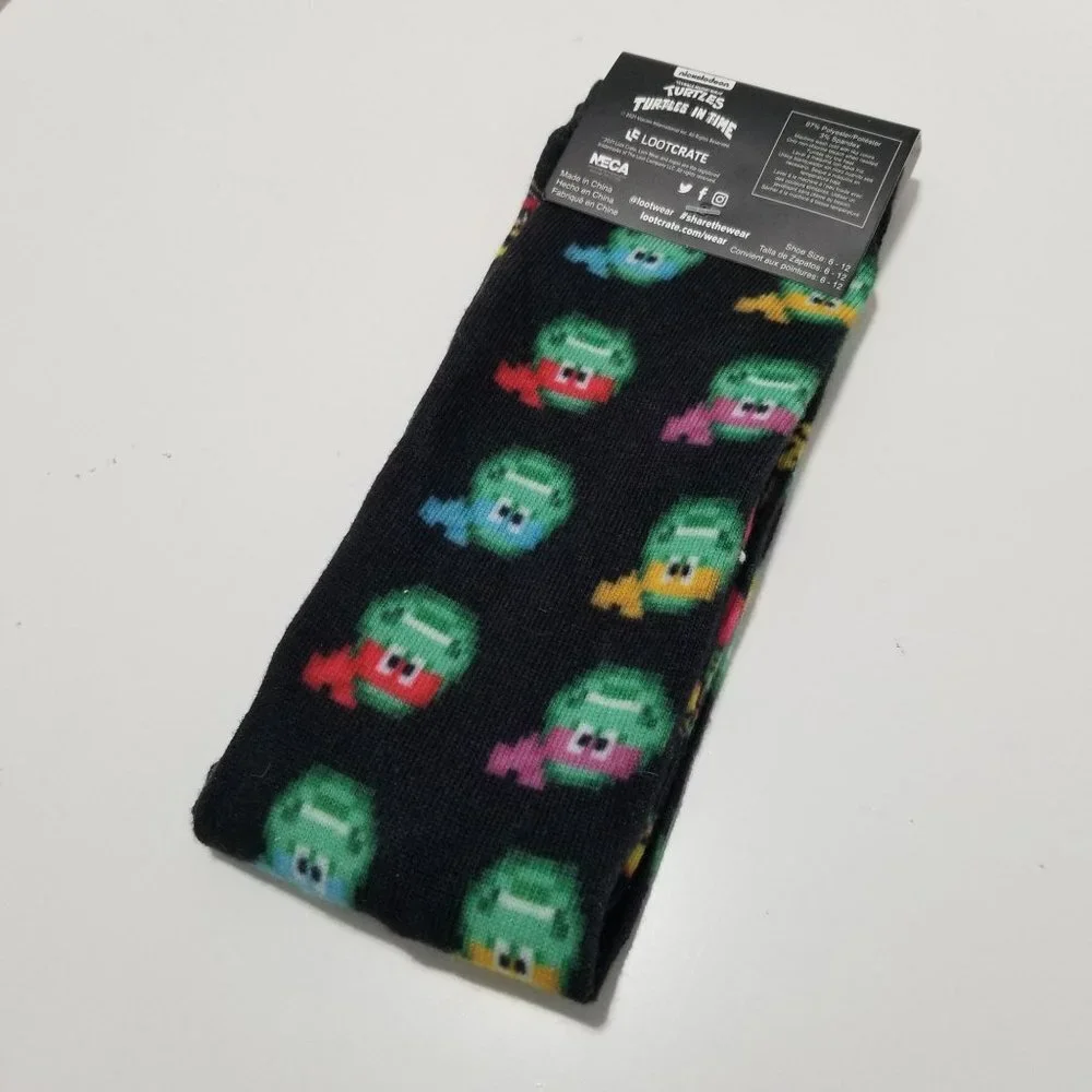 NWT Nickelodeon Teenage Mutant Ninja Turtles Turtles in TIme Crew Socks Size 6 -